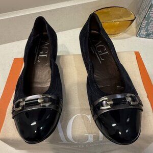 AGL Blue Suede Cap Toe Slip On Ballet Flats Womens 8.5 Fall Luxury Shoes Leather